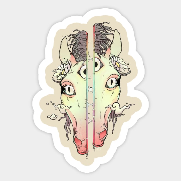 Split Face Horse, Weird Art Sticker by cellsdividing